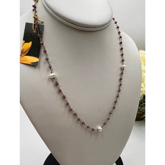 Sterling Silver White Freshwater Pearl Amethyst Beaded Single strand Necklace - Picture 5 of 11